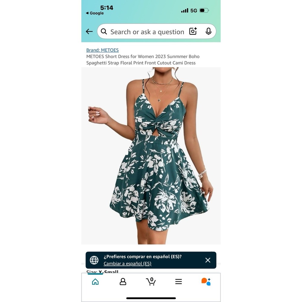Yozy Women's Green & White Floral Boho Spaghetti Strap Midi Summer Cami Dress